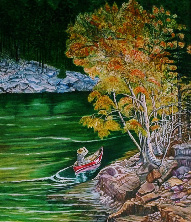 Canoeing On the River - Oil Painting